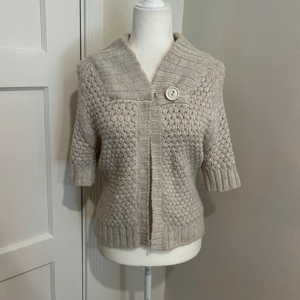 H&M Wool Blend Grey Open Cardigan Sweater Half Sleeves Coquette
